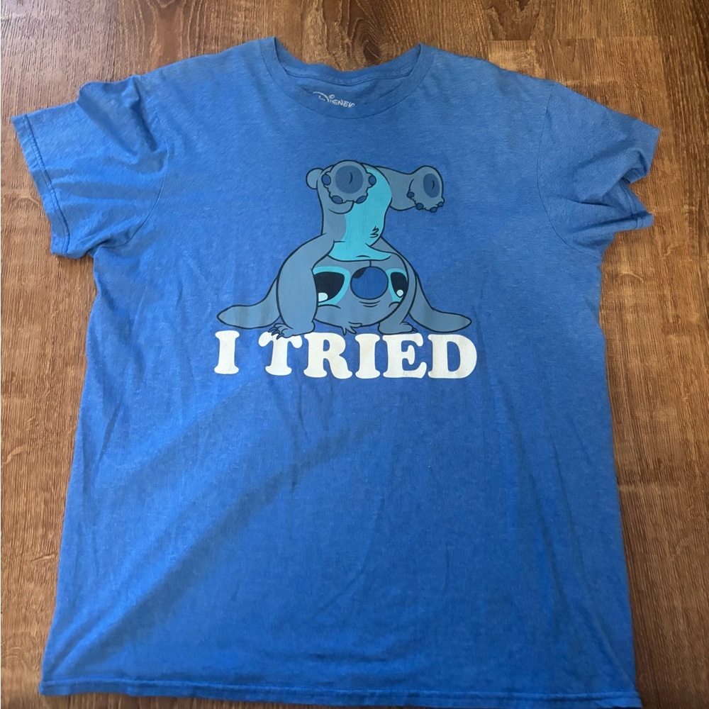 Disney Lilo & Stitch I Tried Blue Short Sleeve Cotton Blend T-Shirt Men's L